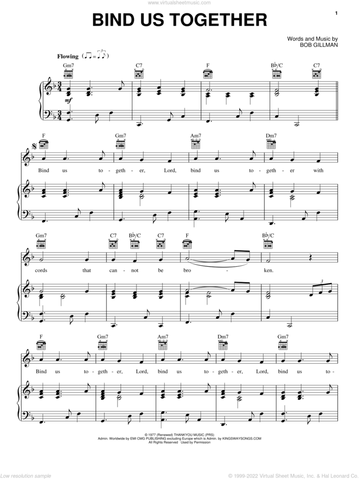Bind Us Together sheet music for voice, piano or guitar by Bob Gillman, intermediate skill level