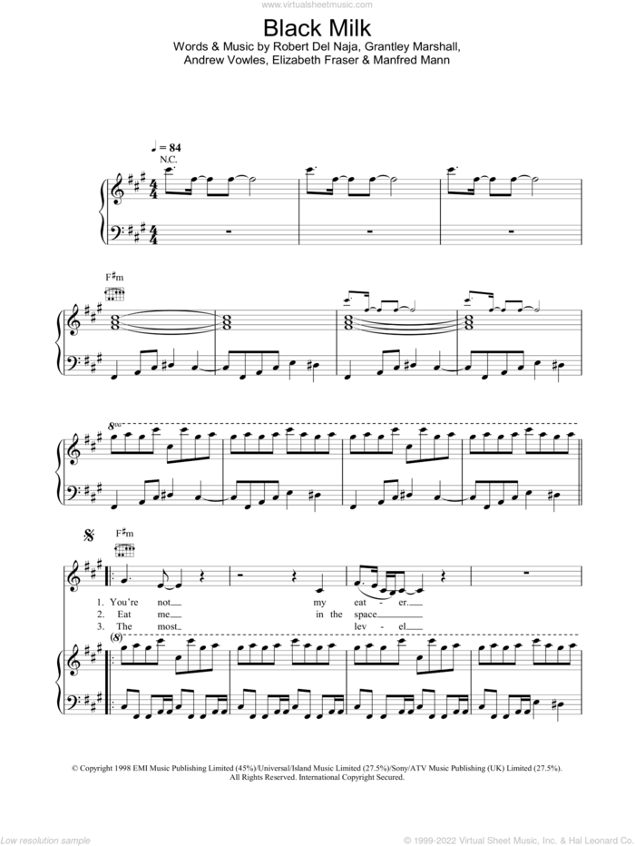 Black Milk sheet music for voice, piano or guitar by Massive Attack, intermediate skill level