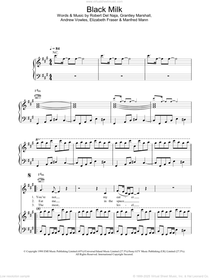 Black Milk sheet music for voice, piano or guitar by Massive Attack, intermediate skill level