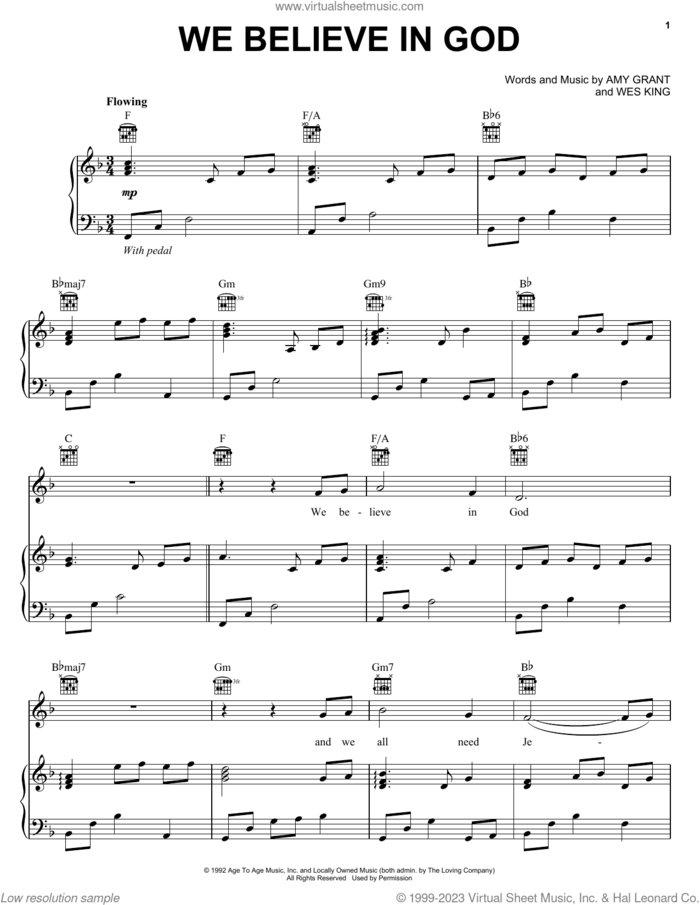 We Believe In God sheet music for voice, piano or guitar by Amy Grant and Wes King, intermediate skill level