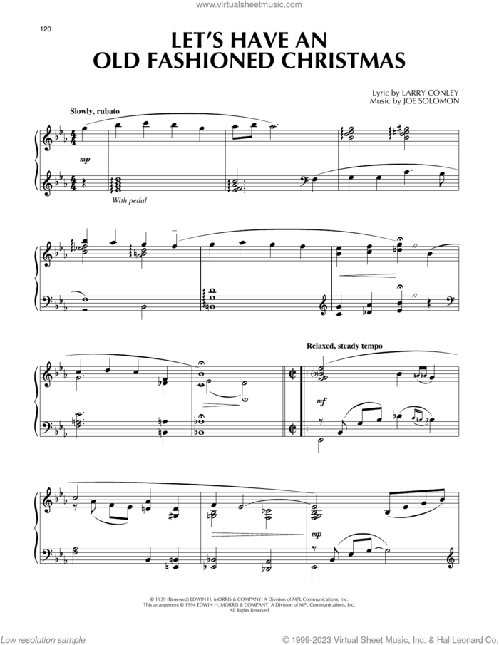 Let's Have An Old Fashioned Christmas sheet music for piano solo by Larry Conley and Joe Solomon, intermediate skill level
