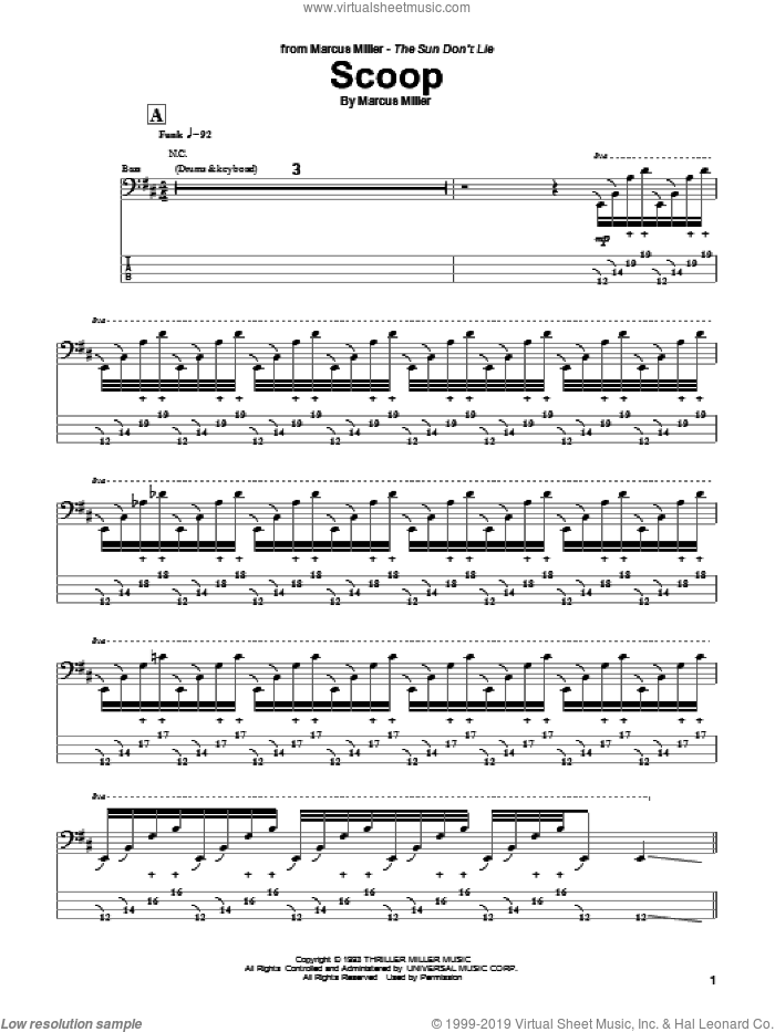 Scoop sheet music for bass (tablature) (bass guitar) by Marcus Miller, intermediate skill level