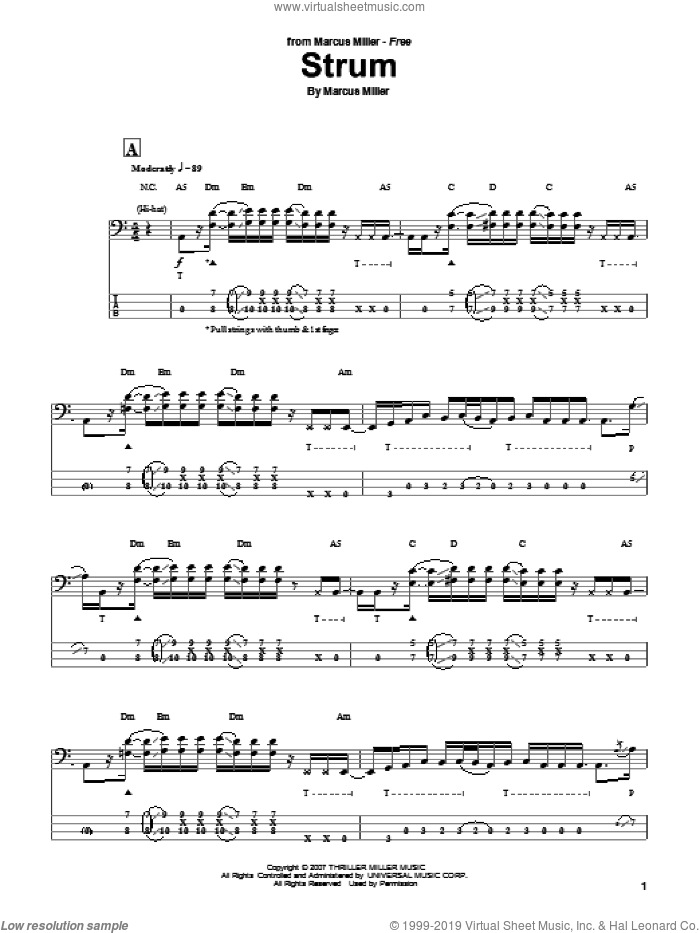 Strum sheet music for bass (tablature) (bass guitar) by Marcus Miller, intermediate skill level