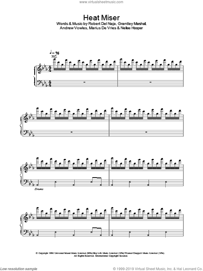 Heat Miser sheet music for piano solo by Massive Attack, intermediate skill level
