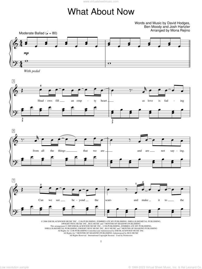 What About Now sheet music for piano solo (elementary) by Daughtry, Miscellaneous, Mona Rejino, Ben Moody, David Hodges and Josh Hartzler, beginner piano (elementary)