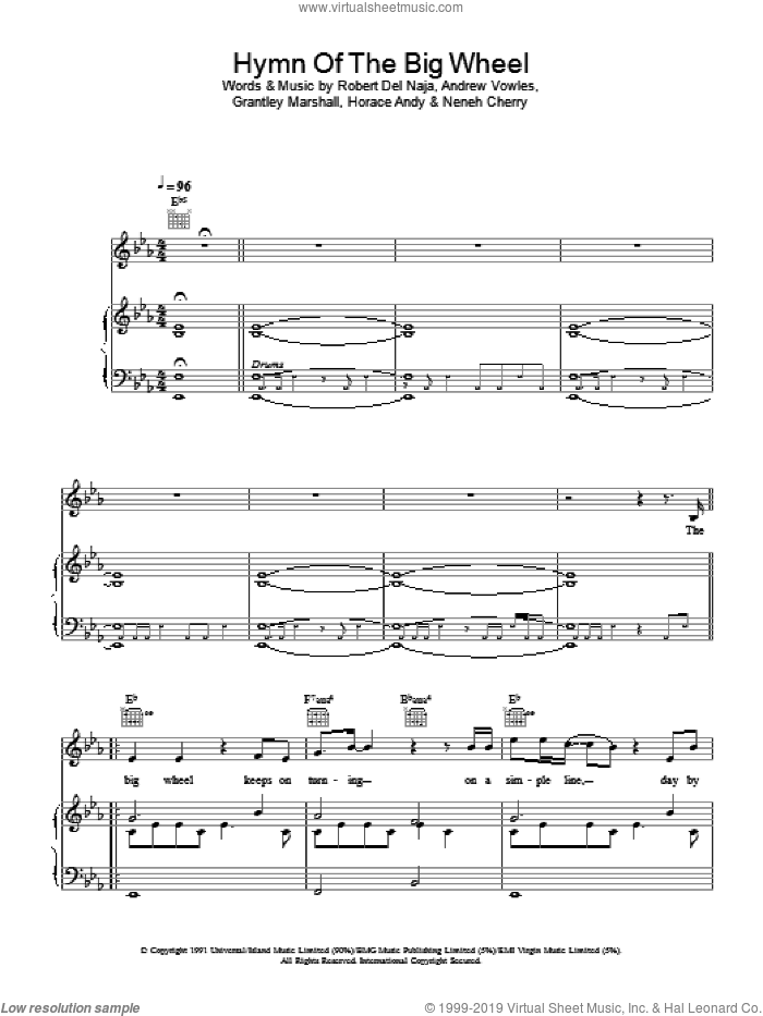 Hymn Of The Big Wheel sheet music for voice, piano or guitar by Massive Attack, intermediate skill level