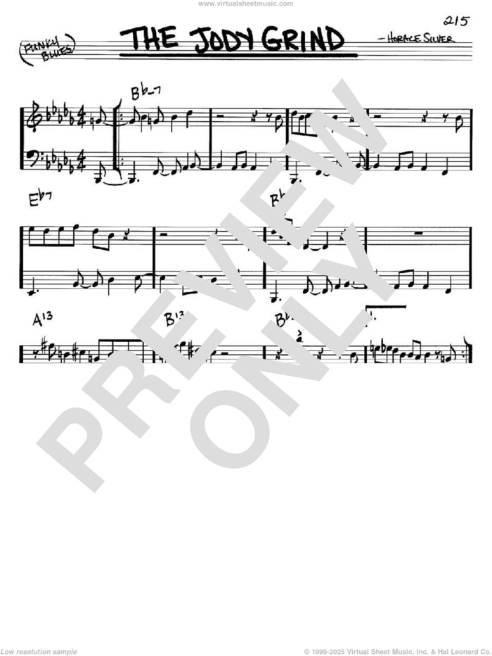 The Jody Grind sheet music for voice and other instruments (in C) by Horace Silver, intermediate skill level