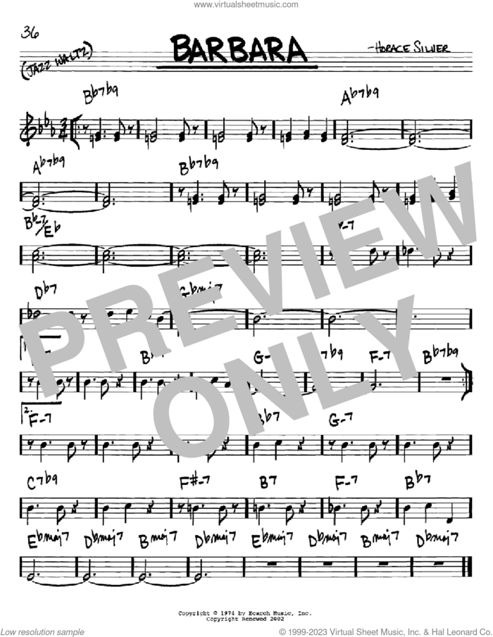 Barbara sheet music for voice and other instruments (in C) by Horace Silver, intermediate skill level