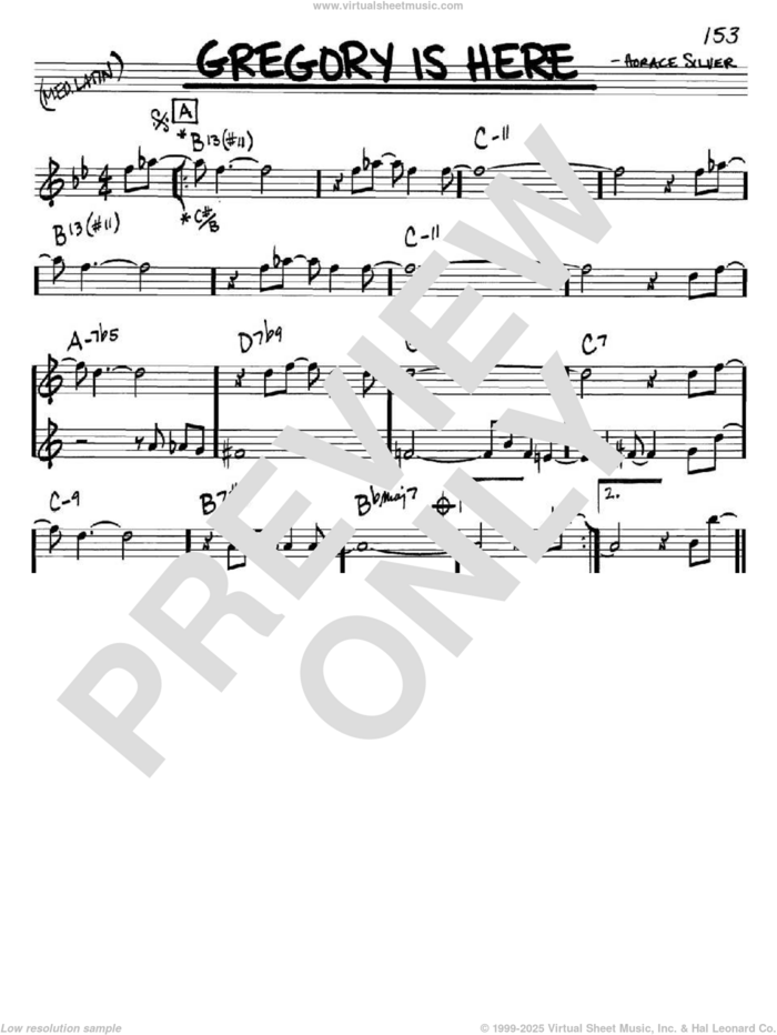 Gregory Is Here sheet music for voice and other instruments (in C) by Horace Silver, intermediate skill level