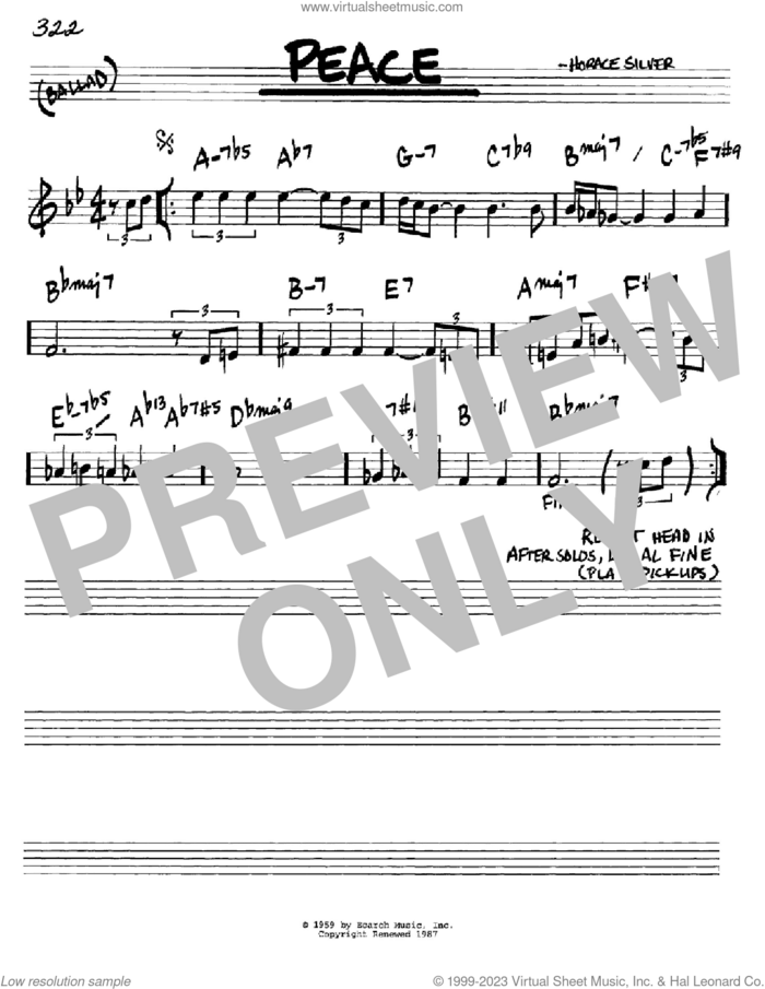 Peace sheet music for voice and other instruments (in C) by Horace Silver, intermediate skill level