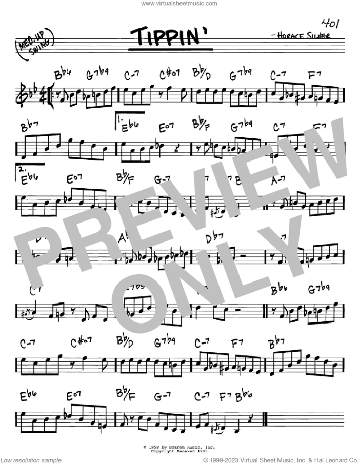 Tippin' sheet music for voice and other instruments (in C) by Horace Silver, intermediate skill level