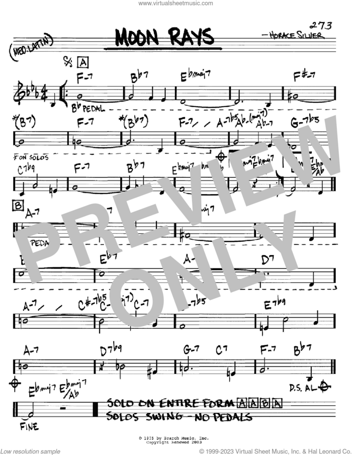 Moon Rays sheet music for voice and other instruments (in C) by Horace Silver, intermediate skill level