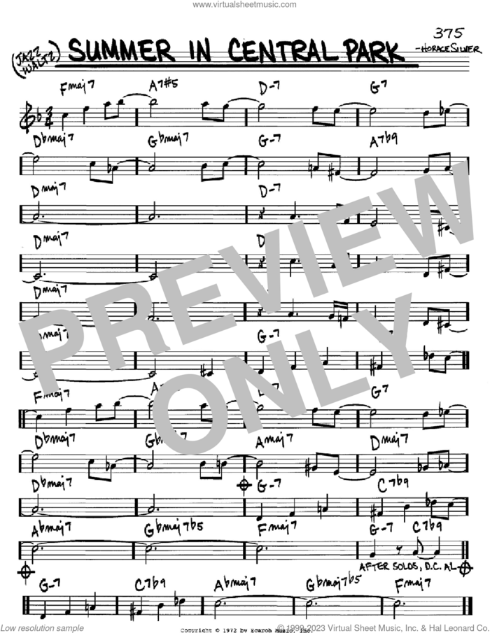 Summer In Central Park sheet music for voice and other instruments (in C) by Horace Silver, intermediate skill level