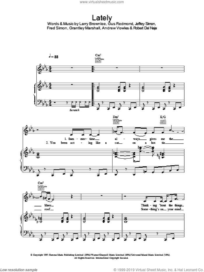 Lately sheet music for voice, piano or guitar by Massive Attack, intermediate skill level
