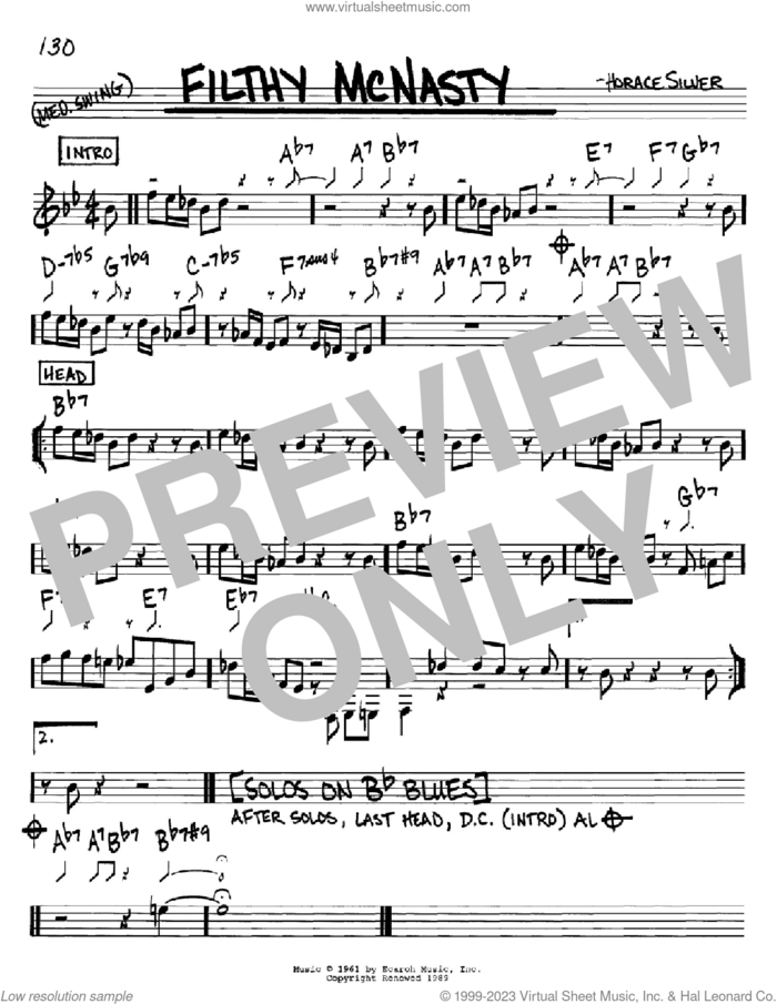 Filthy McNasty sheet music for voice and other instruments (in C) by Horace Silver, intermediate skill level