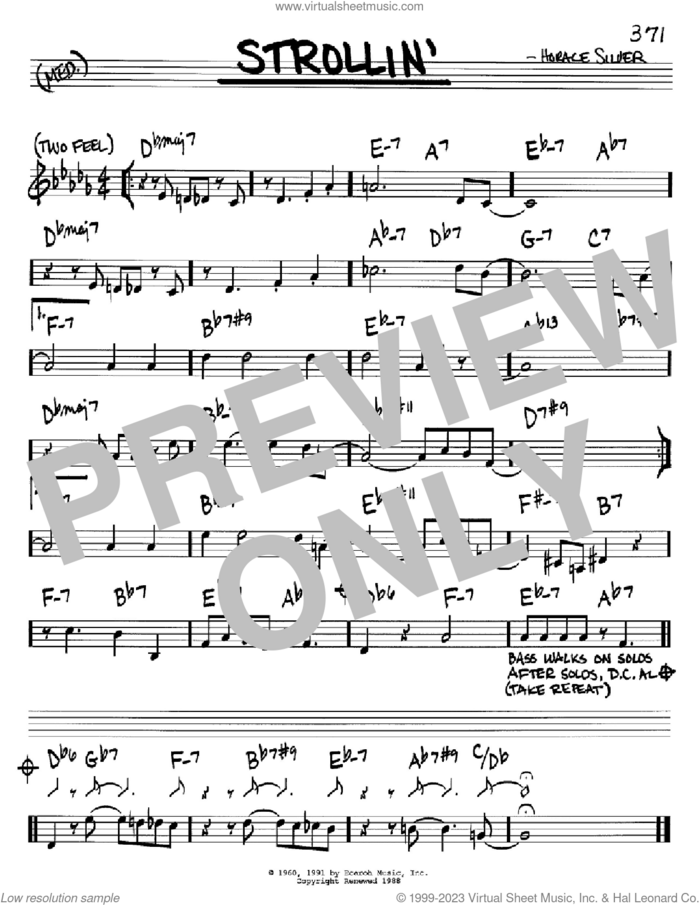 Strollin' sheet music for voice and other instruments (in C) by Horace Silver, intermediate skill level