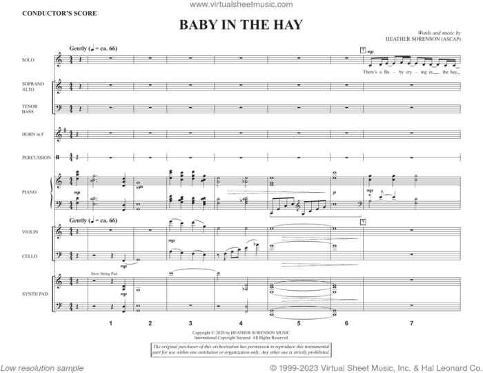 Baby in the Hay (COMPLETE) sheet music for orchestra/band by Heather Sorenson, intermediate skill level