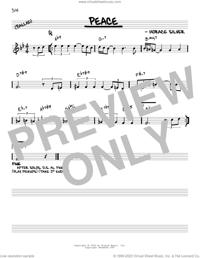 Peace (arr. Jack Grassel) sheet music for voice and other instruments (real book) by Horace Silver and Jack Grassel, intermediate skill level