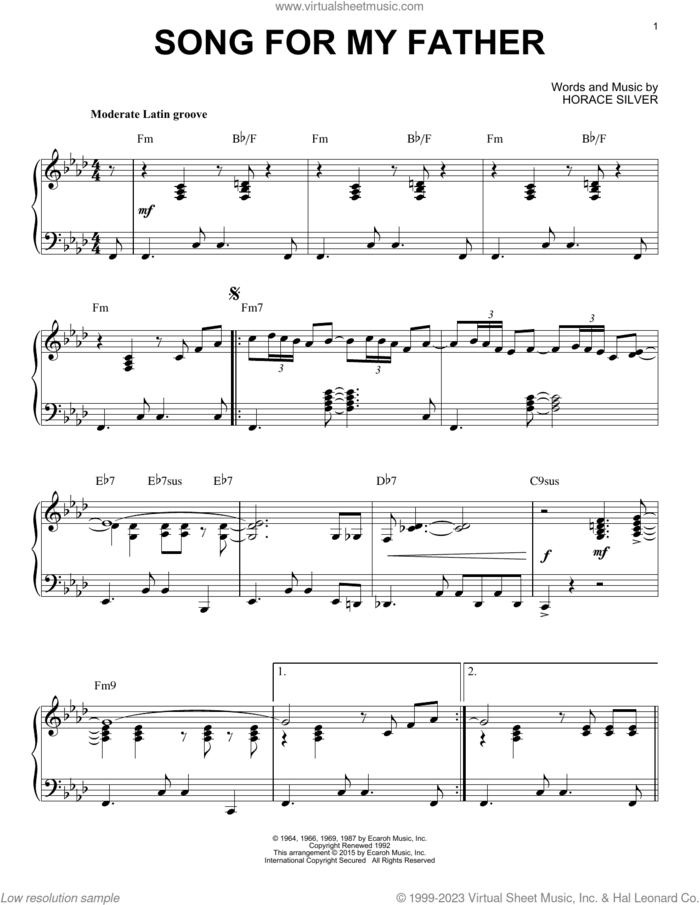 Song For My Father (arr. Brent Edstrom) sheet music for piano solo by Horace Silver and Brent Edstrom, intermediate skill level