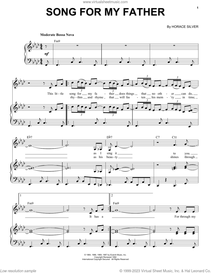 Song For My Father sheet music for voice, piano or guitar by Horace Silver, intermediate skill level