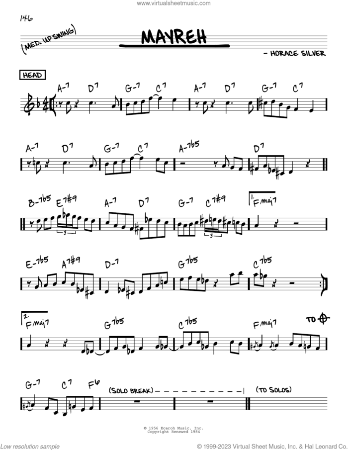 Mayreh sheet music for voice and other instruments (in C) by Horace Silver, intermediate skill level
