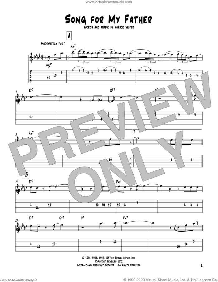 Song For My Father sheet music for guitar solo by Horace Silver, intermediate skill level