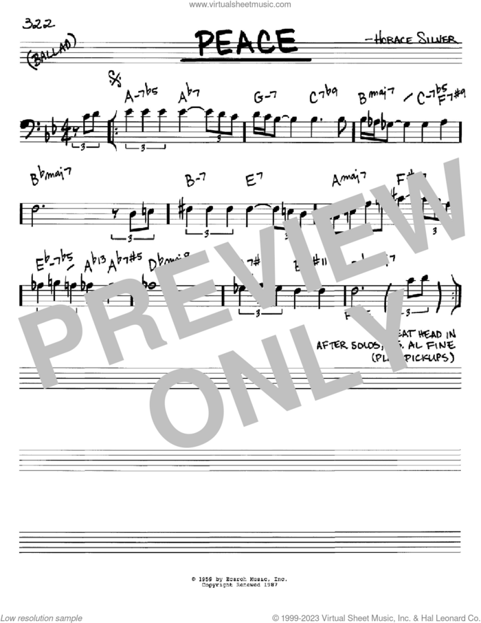 Peace sheet music for voice and other instruments (bass clef) by Horace Silver, intermediate skill level