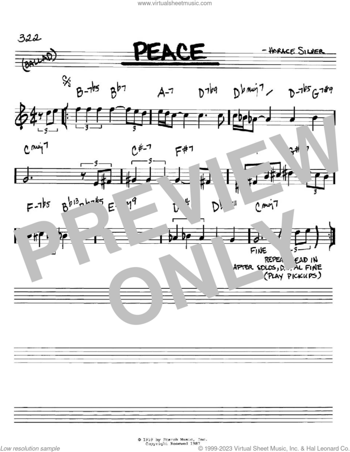 Peace sheet music for voice and other instruments (in Bb) by Horace Silver, intermediate skill level
