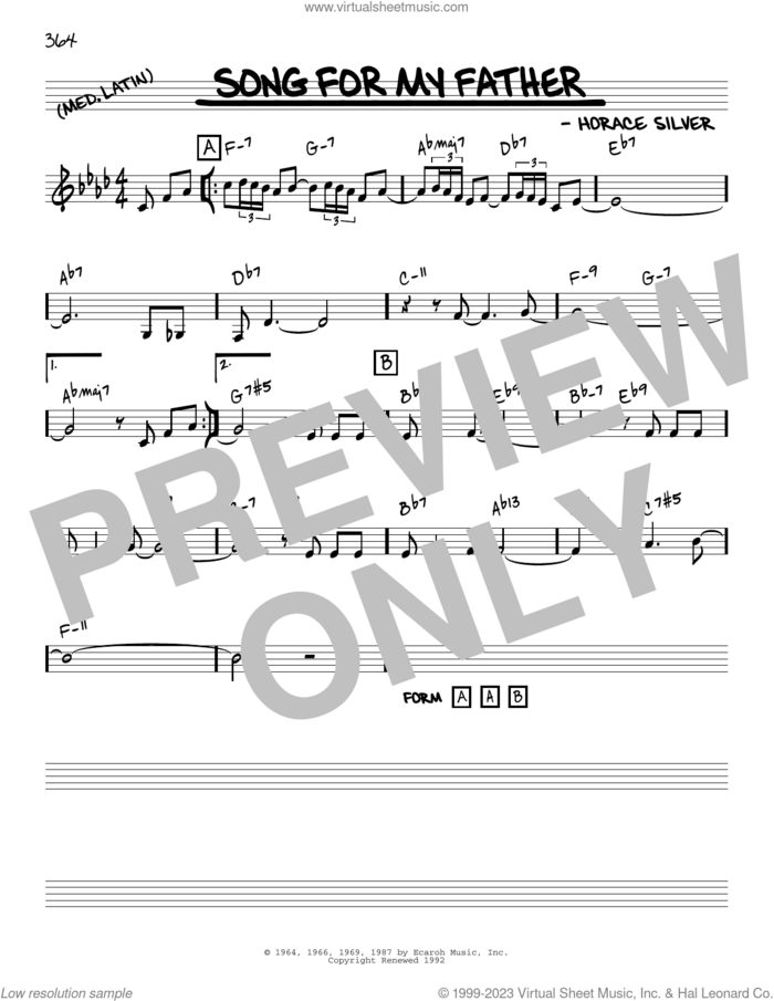 Song For My Father (arr. Jack Grassel) sheet music for voice and other instruments (real book) by Horace Silver and Jack Grassel, intermediate skill level