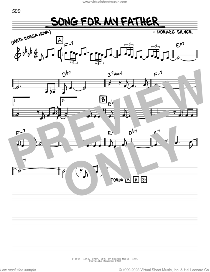 Song For My Father sheet music for voice and other instruments (real book) by Horace Silver, intermediate skill level
