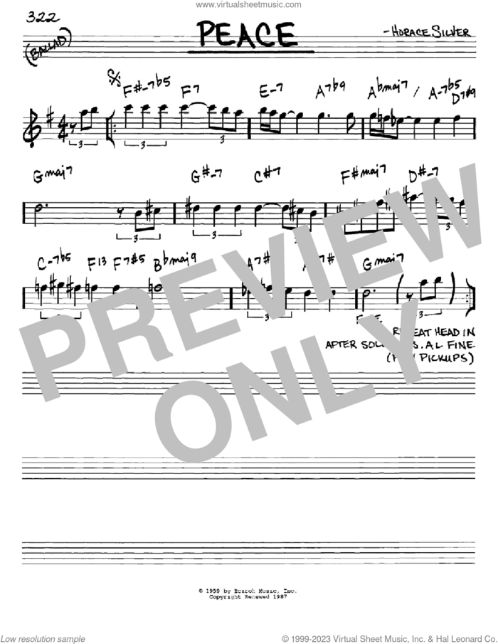Peace sheet music for voice and other instruments (in Eb) by Horace Silver, intermediate skill level