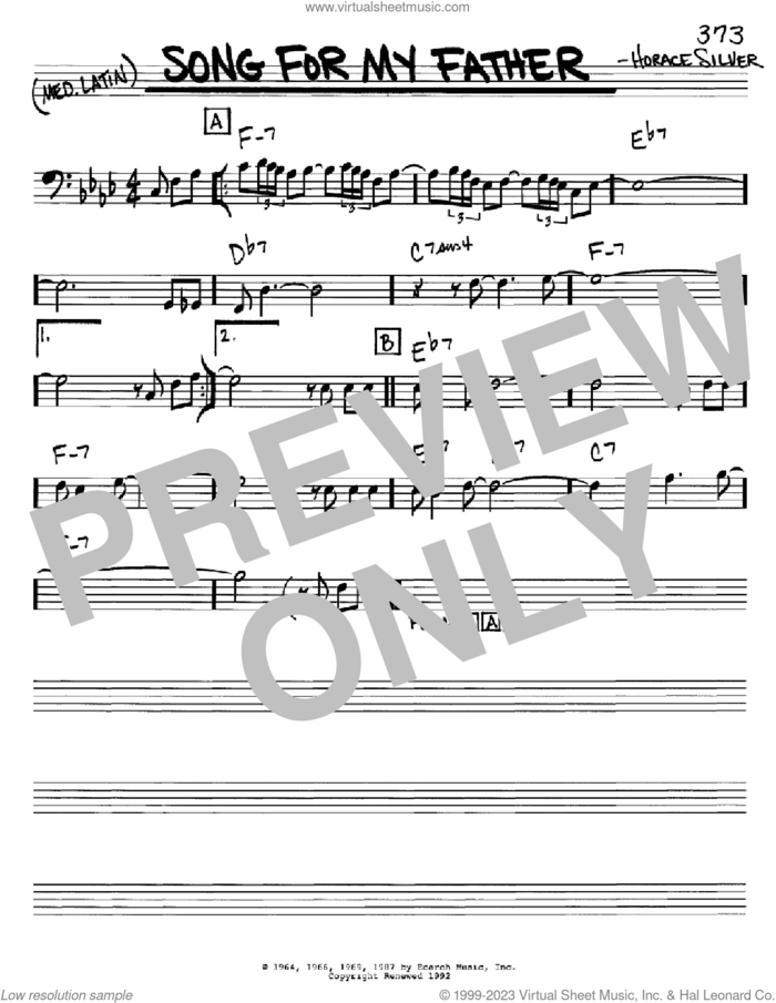 Song For My Father sheet music for voice and other instruments (bass clef) by Horace Silver, intermediate skill level