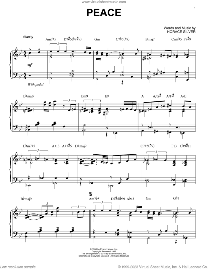 Peace (arr. Brent Edstrom) sheet music for piano solo by Horace Silver and Brent Edstrom, intermediate skill level