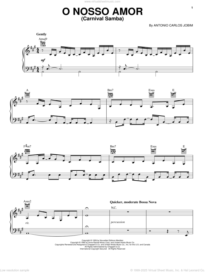 O Nosso Amor (Carnaval Samba) sheet music for voice, piano or guitar by Antonio Carlos Jobim, intermediate skill level