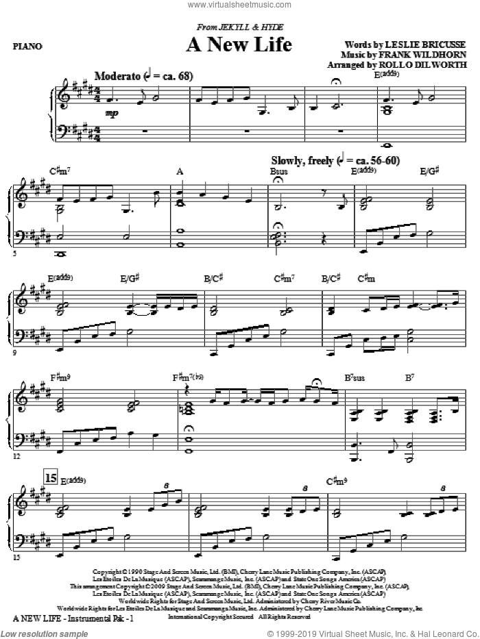 A New Life (from Jekyll and Hyde) (complete set of parts) sheet music for orchestra/band (Rhythm) by Leslie Bricusse, Frank Wildhorn and Rollo Dilworth, intermediate skill level