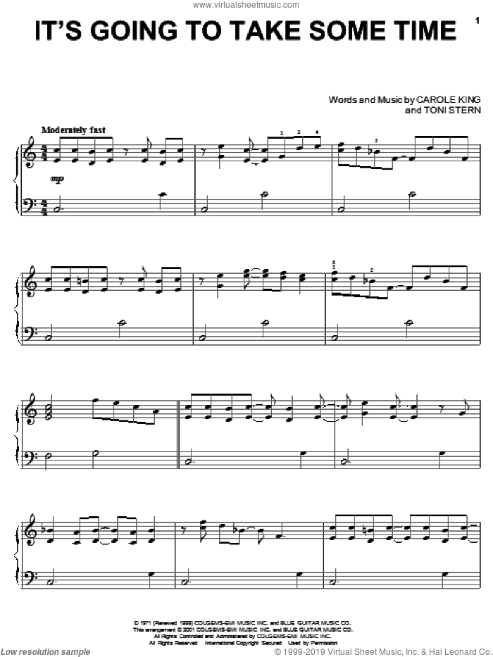 It's Going To Take Some Time sheet music for piano solo by Carpenters, Carole King and Toni Stern, intermediate skill level