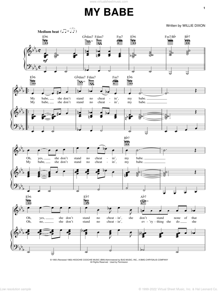 My Babe sheet music for voice, piano or guitar by Little Walter, Cadillac Records (Movie), Columbus Short and Willie Dixon, intermediate skill level