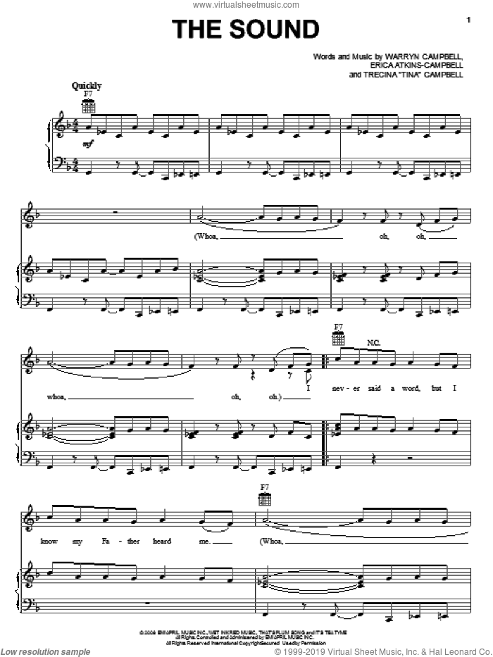 The Sound sheet music for voice, piano or guitar by Mary Mary, Cadillac Records (Movie), Erica Atkins-Campbell, Trecina 'Tina' Campbell and Warryn Campbell, intermediate skill level
