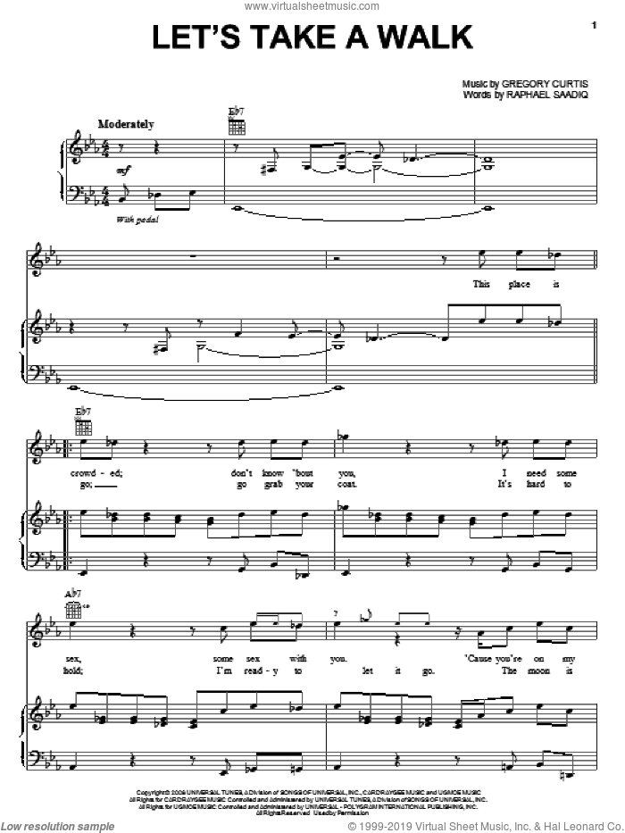 Let's Take A Walk sheet music for voice, piano or guitar by Raphael Saadiq and Gregory Curtis, intermediate skill level