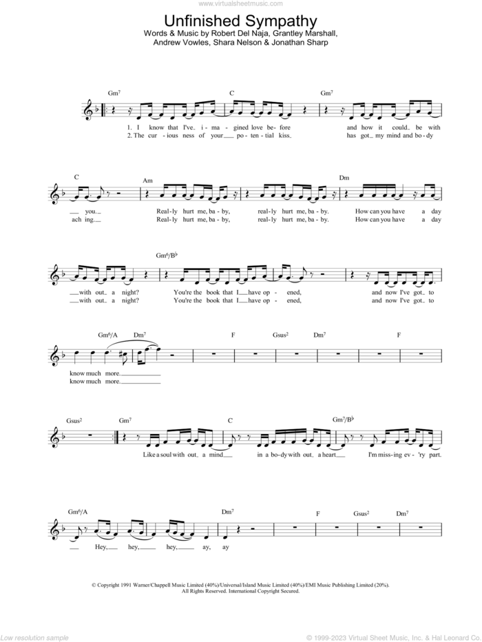 Unfinished Sympathy sheet music for voice and other instruments (fake book) by Massive Attack, intermediate skill level