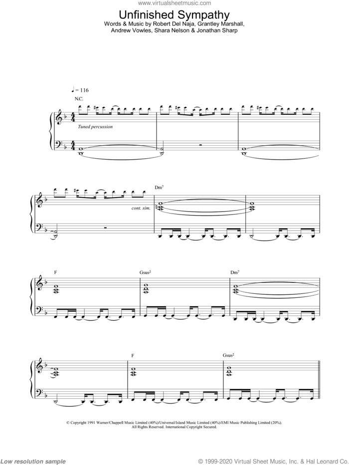 Unfinished Sympathy sheet music for voice, piano or guitar by Massive Attack, intermediate skill level