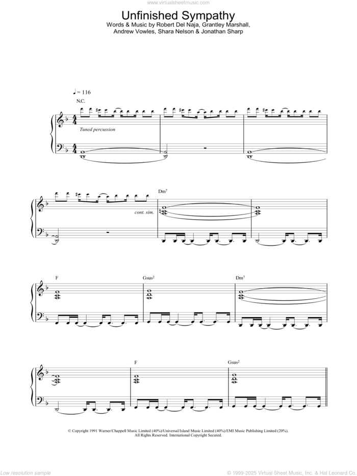 Unfinished Sympathy sheet music for voice, piano or guitar by Massive Attack, intermediate skill level