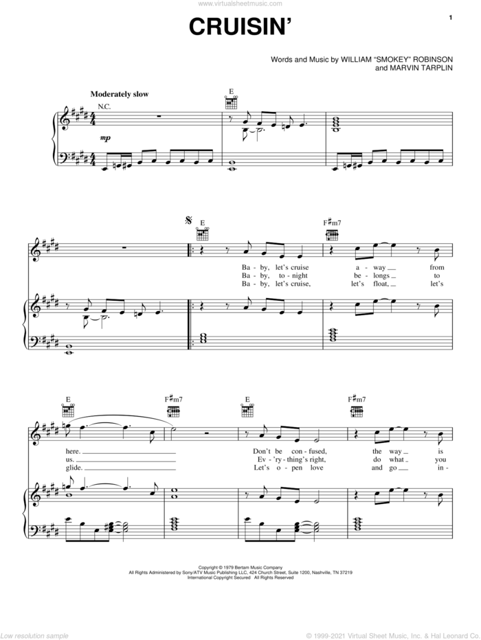 Cruisin' sheet music for voice, piano or guitar by William 'Smokey' Robinson, Huey Lewis & Gwyneth Paltrow and Marvin Tarplin, intermediate skill level