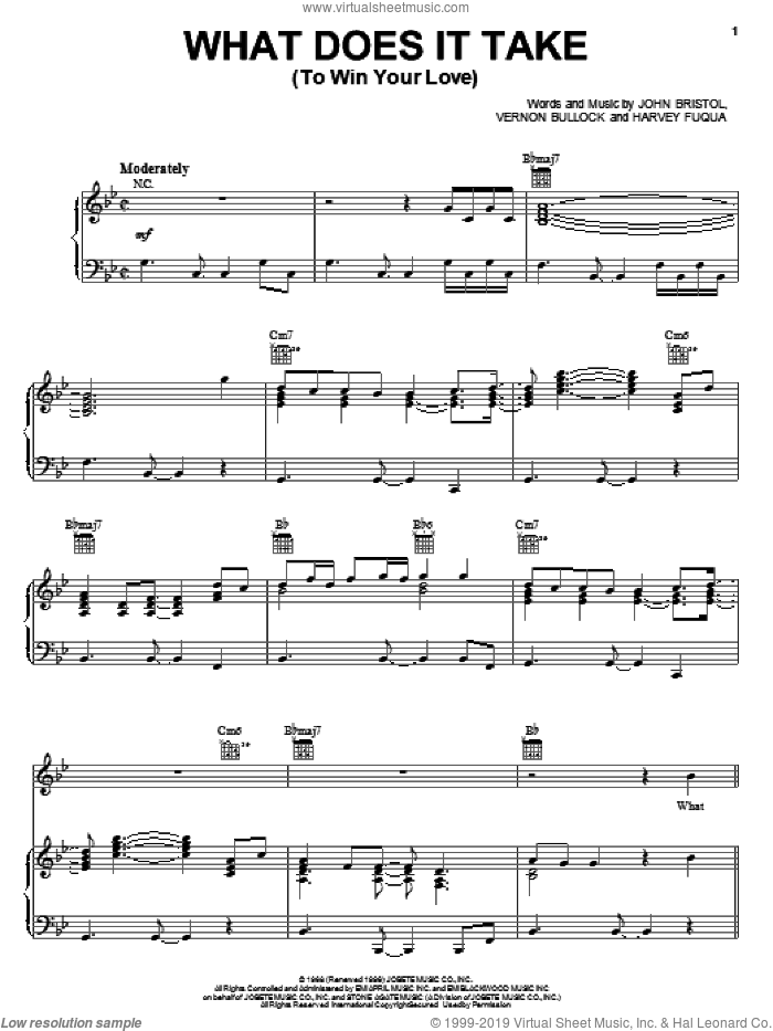 What Does It Take (To Win Your Love) sheet music for voice, piano or guitar by Junior Walker & The All-Stars, Harvey Fuqua, John Bristol and Vernon Bullock, intermediate skill level