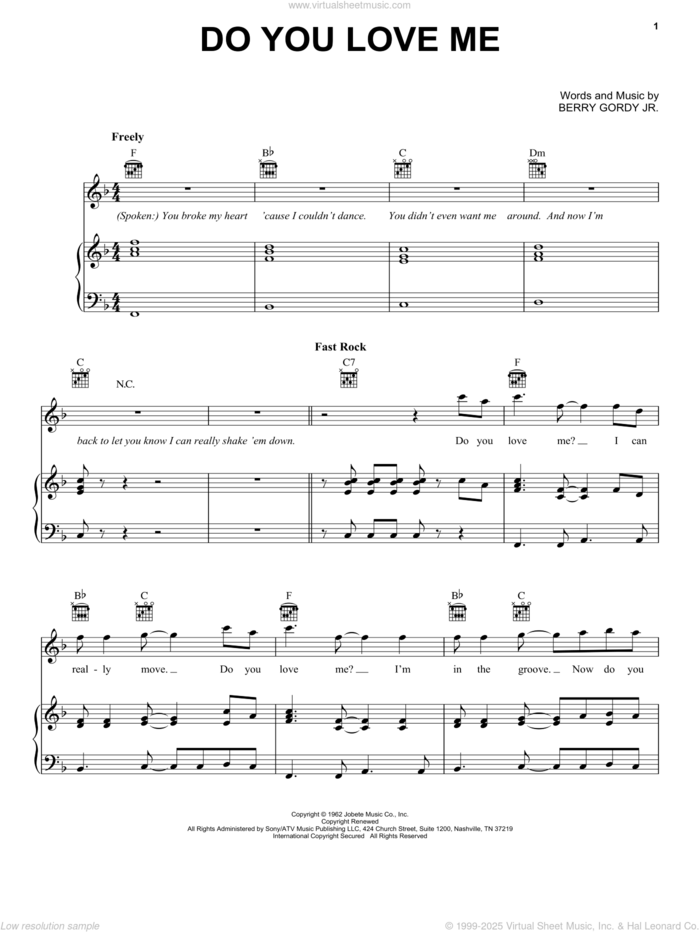 Do You Love Me sheet music for voice, piano or guitar by The Contours and Berry Gordy, intermediate skill level