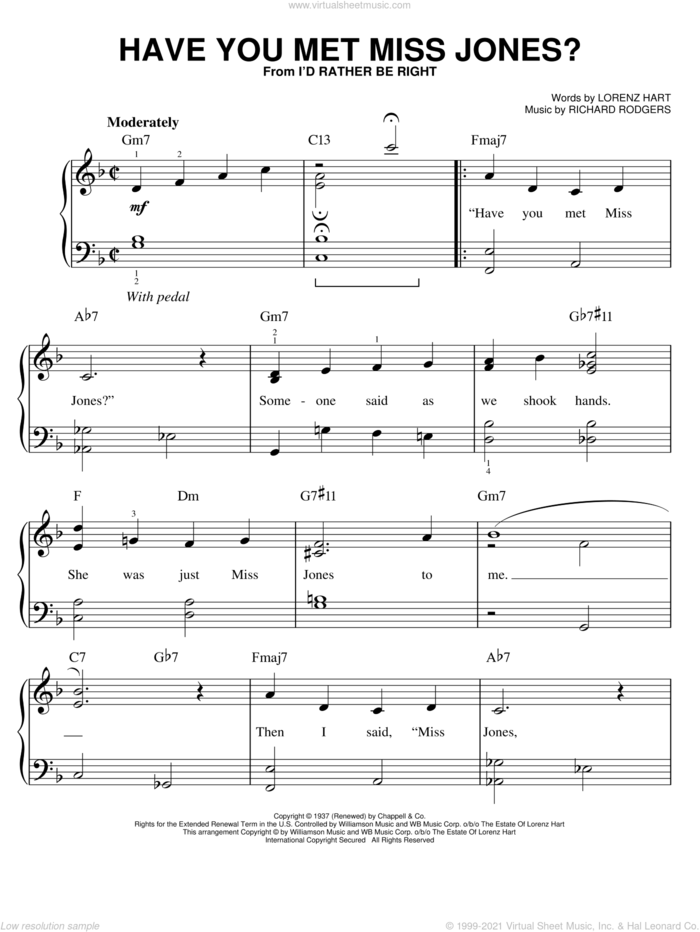 Have You Met Miss Jones?, (easy) sheet music for piano solo by Rodgers & Hart, Lorenz Hart and Richard Rodgers, easy skill level