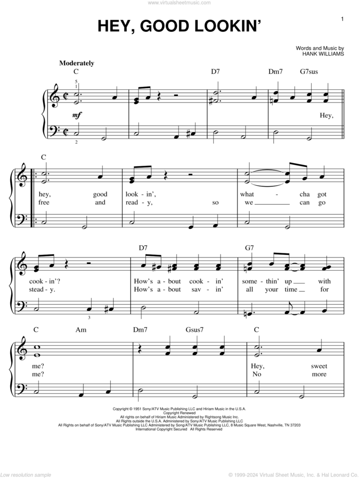 Hey, Good Lookin' sheet music for piano solo by Hank Williams, beginner skill level