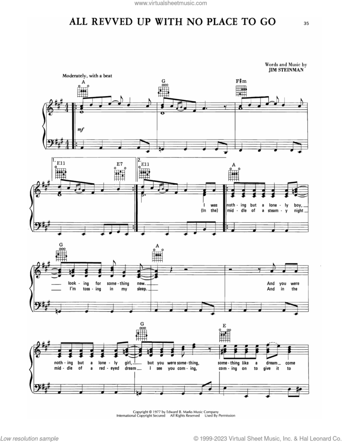 All Revved Up With No Place To Go sheet music for voice, piano or guitar by Meat Loaf and Jim Steinman, intermediate skill level