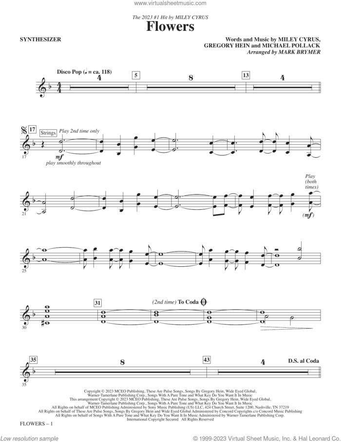 Flowers (arr. Mark Brymer) (complete set of parts) sheet music for orchestra/band (Rhythm) by Mark Brymer, Gregory Hein, Michael Pollack and Miley Cyrus, intermediate skill level