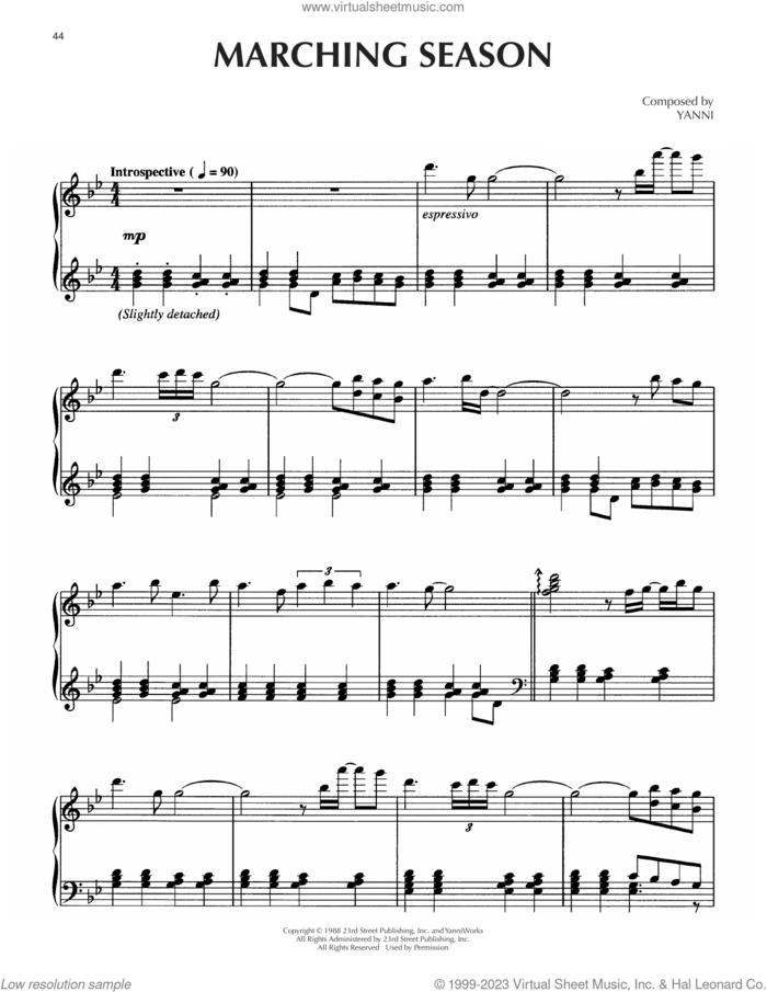 Marching Season sheet music for piano solo by Yanni, intermediate skill level